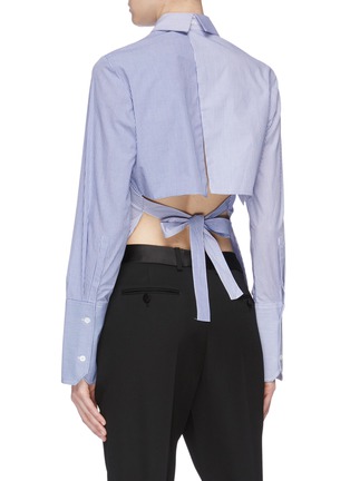 Back View - Click To Enlarge - DION LEE - 'Binary' detachable panel tie open back stripe shirt