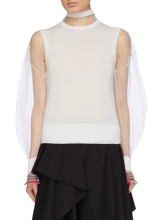 Main View - Click To Enlarge - ENFÖLD - Two-in-one mesh blouse and knit sleeveless top