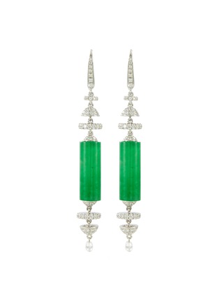 Main View - Click To Enlarge - SAMUEL KUNG - Diamond jade 18k white gold tiered drop earrings