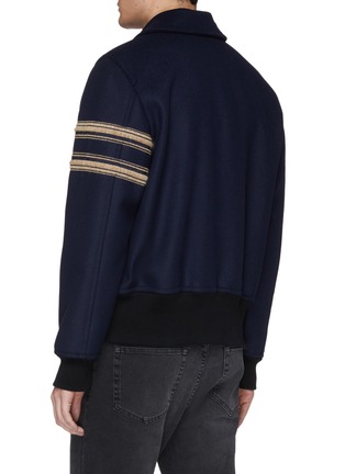 Back View - Click To Enlarge - ACNE STUDIOS - Stripe sleeve logo patch wool blend melton jacket