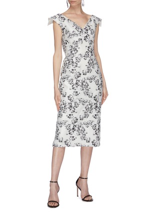 Figure View - Click To Enlarge - MATICEVSKI - 'Mobility' angled cap sleeve floral embroidered dress