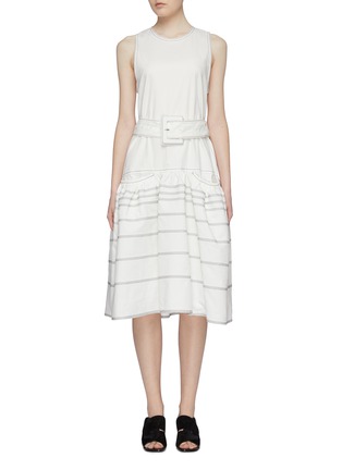 Main View - Click To Enlarge - PROENZA SCHOULER - Belted contrast topstitching sleeveless twill peplum dress