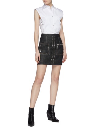 Figure View - Click To Enlarge - PROENZA SCHOULER - Stud patch pocket denim mini skirt