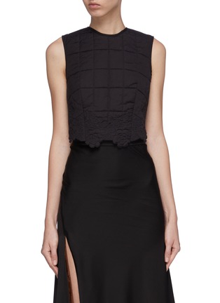 Main View - Click To Enlarge - CECILIE BAHNSEN - 'Rosa' tie open back floral quilted cropped gilet
