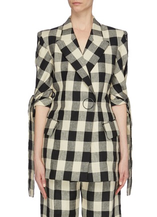 Main View - Click To Enlarge Main View - Click To Enlarge - PETAR PETROV - 'June' sash tie split cuff check linen blazer