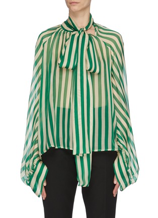 Main View - Click To Enlarge - PETAR PETROV - 'Bride' sash tie neck blouson sleeve stripe silk blouse