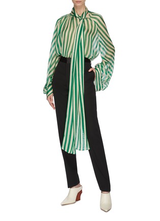 Figure View - Click To Enlarge - PETAR PETROV - 'Bride' sash tie neck blouson sleeve stripe silk blouse