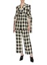 Figure View - Click To Enlarge - PETAR PETROV - 'Herrin' ring buckled check linen wide leg pants