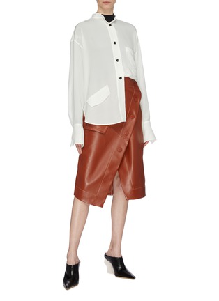Figure View - Click To Enlarge - PETAR PETROV - 'Bend' slant flap button back silk crepe blouse