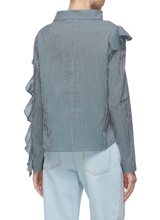 Back View - Click To Enlarge - DAWEI - Asymmetric ruffle sleeve gingham check top