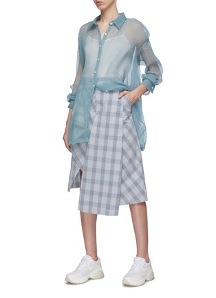 Figure View - Click To Enlarge - DAWEI - Asymmetric panelled check plaid midi skirt