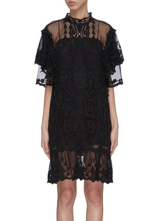 Main View - Click To Enlarge - ISABEL MARANT - 'Satia' tiered sleeve embroidered lace mesh dress