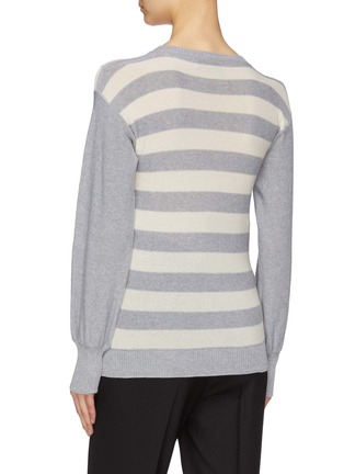 Back View - Click To Enlarge - MAISON FLANEUR - Blouson sleeve contrast frayed stripe sweater