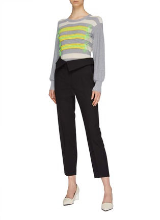 Figure View - Click To Enlarge - MAISON FLANEUR - Blouson sleeve contrast frayed stripe sweater