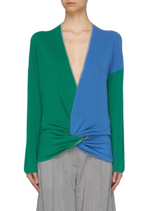 Main View - Click To Enlarge - MAISON FLANEUR - Colourblock twist front V-neck sweater