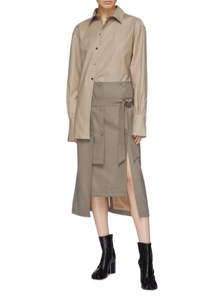 Figure View - Click To Enlarge - ROKH - Belted layered button panel twill skirt