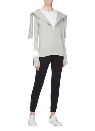 Figure View - Click To Enlarge - NORMA KAMALI - Stripe sleeve zip hoodie