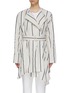 Main View - Click To Enlarge - THE KEIJI - Belted pleated drape stripe wrap coat