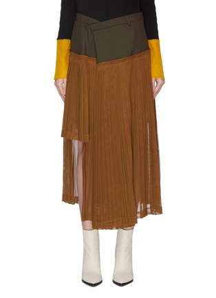 Main View - Click To Enlarge - TOGA ARCHIVES - Asymmetric pleated patchwork wool-mohair skirt