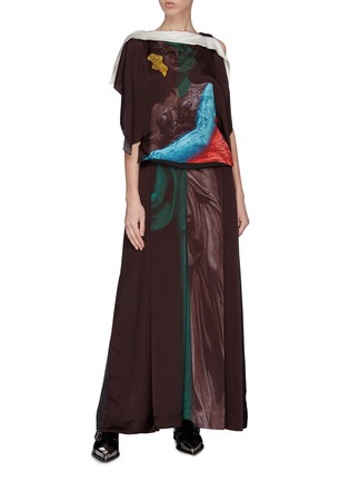 Figure View - Click To Enlarge - TOGA ARCHIVES - Cross strap back colourblock statue print dress