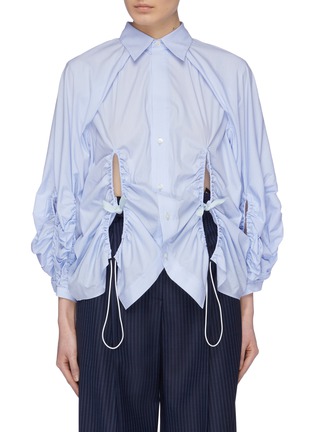 Main View - Click To Enlarge - TOGA ARCHIVES - Cutout drawcord ruched stripe shirt