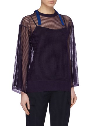 Front View - Click To Enlarge - TOGA ARCHIVES - Drawcord split wide sleeve open knit top