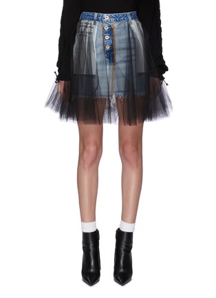 Main View - Click To Enlarge - BEN TAVERNITI UNRAVEL PROJECT  - Tulle overlay denim mini skirt