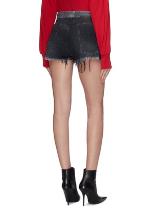 Back View - Click To Enlarge - BEN TAVERNITI UNRAVEL PROJECT  - Lace-up frayed denim shorts