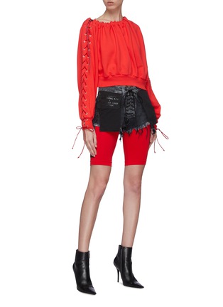 Figure View - Click To Enlarge - BEN TAVERNITI UNRAVEL PROJECT  - Lace-up frayed denim shorts