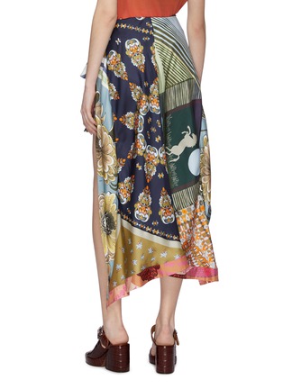 Back View - Click To Enlarge - CHLOÉ - Buckled caravan print scarf patchwork silk high-low skirt