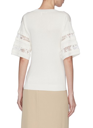 Back View - Click To Enlarge - CHLOÉ - Lace logo sleeve silk-cotton T-shirt