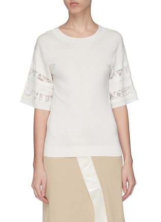 Main View - Click To Enlarge - CHLOÉ - Lace logo sleeve silk-cotton T-shirt