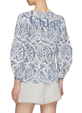 Back View - Click To Enlarge - CHLOÉ - Puff sleeve logo ceramic jacquard knit top