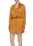 Detail View - Click To Enlarge - ZIMMERMANN - Belted ruched drape silk satin wrap rompers