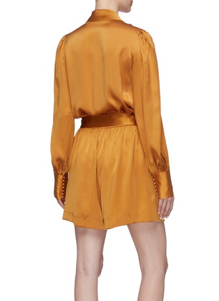 Back View - Click To Enlarge - ZIMMERMANN - Belted ruched drape silk satin wrap rompers