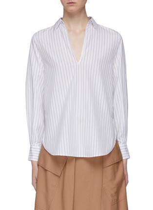 Main View - Click To Enlarge - VINCE - Blouson sleeve half open placket stripe top