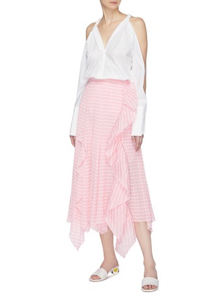Figure View - Click To Enlarge - ANAÏS JOURDEN - Ruffle drape panel smocked stripe handkerchief skirt