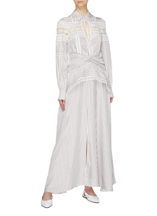 Figure View - Click To Enlarge - SELF-PORTRAIT - Twist peplum stripe lace trim shirt dress