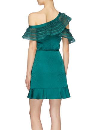 Back View - Click To Enlarge - SELF-PORTRAIT - Ruffle lace trim one shoulder mock wrap dress