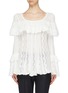 Main View - Click To Enlarge - SELF-PORTRAIT - Ruffle trim pointelle knit tunic top