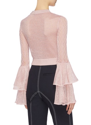Back View - Click To Enlarge - SELF-PORTRAIT - Tiered ruffle sleeve pointelle knit cropped top