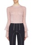 Main View - Click To Enlarge - SELF-PORTRAIT - Tiered ruffle sleeve pointelle knit cropped top