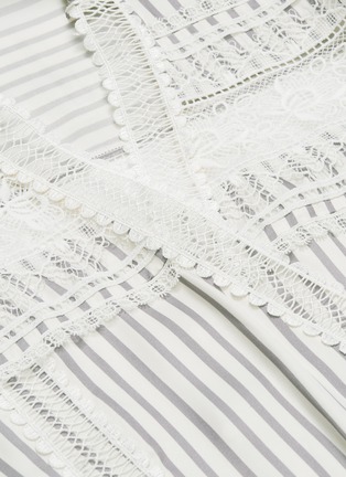 Detail View - Click To Enlarge - SELF-PORTRAIT - Ruffle trim stripe wrap mini shirt dress