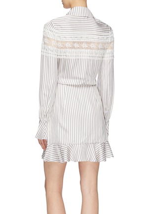 Back View - Click To Enlarge - SELF-PORTRAIT - Ruffle trim stripe wrap mini shirt dress
