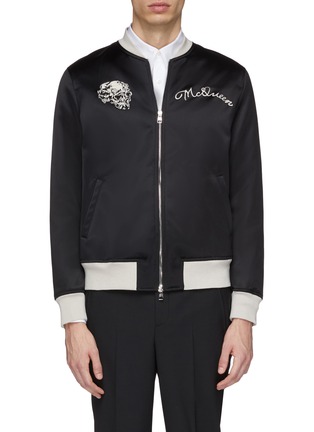 Main View - Click To Enlarge - ALEXANDER MCQUEEN - 'Etched Skeleton' print cotton-silk bomber jacket