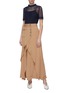 Figure View - Click To Enlarge - SELF-PORTRAIT - Flap pocket tiered drape crepe midi wrap skirt