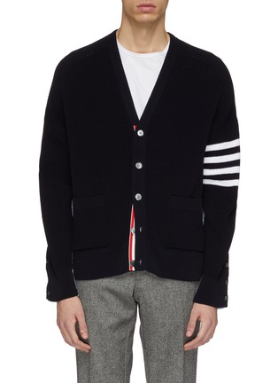 Main View - Click To Enlarge - THOM BROWNE  - Oxford shirt back stripe sleeve cardigan