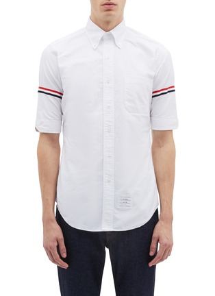 Main View - Click To Enlarge - THOM BROWNE  - Stripe sleeve short sleeve Oxford shirt