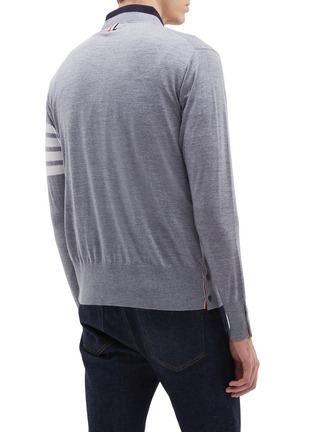 Back View - Click To Enlarge - THOM BROWNE  - Stripe sleeve wool cardigan