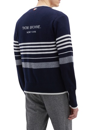 Back View - Click To Enlarge - THOM BROWNE  - Swimmer stripe intarsia cashmere cardigan